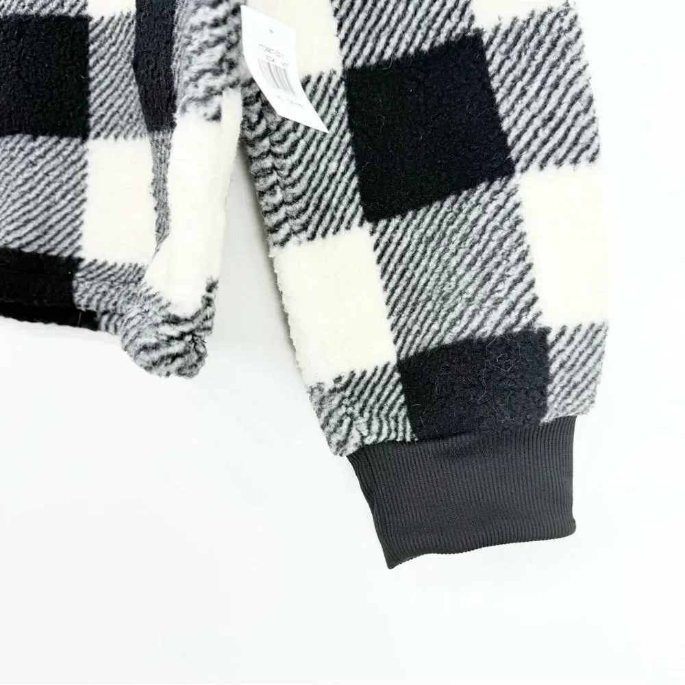 Old Navy Girls Black White Buffalo Plaid Cozy Pullover Sherpa Fleece NEW